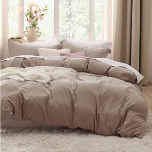 Neutral 3pc. Duvet Set KHAKI Cotton-Like Brushed Microfiber-QUEEN 90x90”